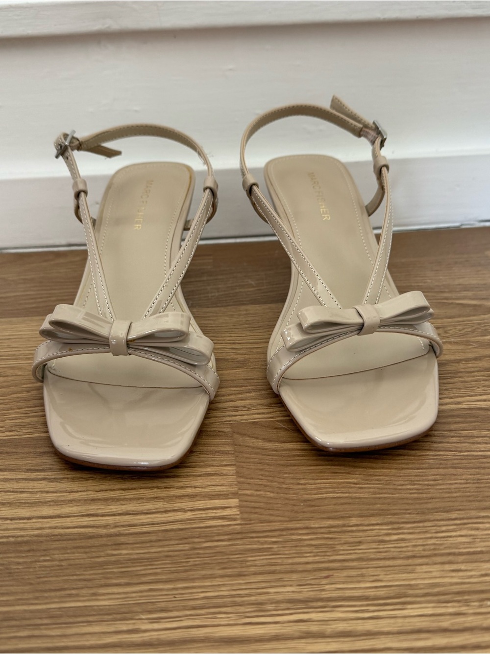 Marc Fisher Danzy Beige Patent Bow Slingback Sandals